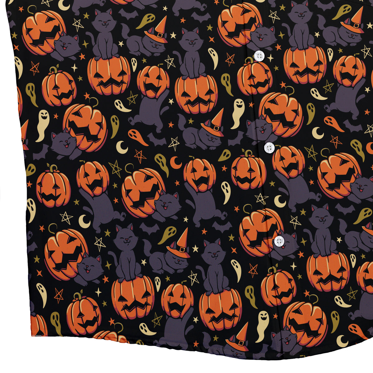 Pumpkin Field Black Cat Autumn Halloween Button Up Shirt Bottom Corner