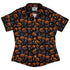 Pumpkin Field Black Cat Autumn Halloween Curvy Button Up Shirt womens front