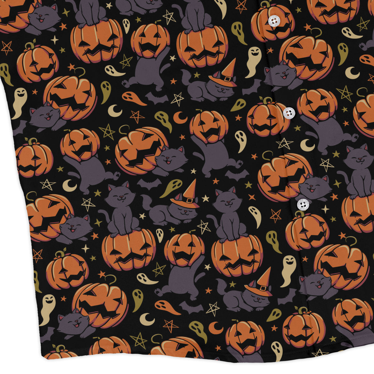 Pumpkin Field Black Cat Autumn Halloween Long Sleeve Button Up Shirt corner