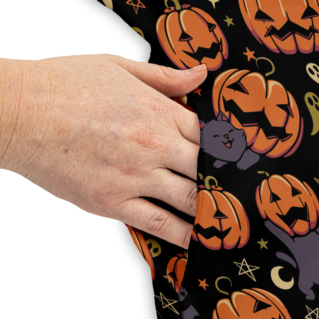 Pumpkin Field Black Cat Autumn Halloween Sleeveless Dress Pocket