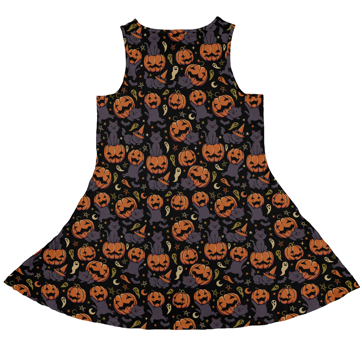 Pumpkin Field Black Cat Autumn Halloween Sleeveless Dress back