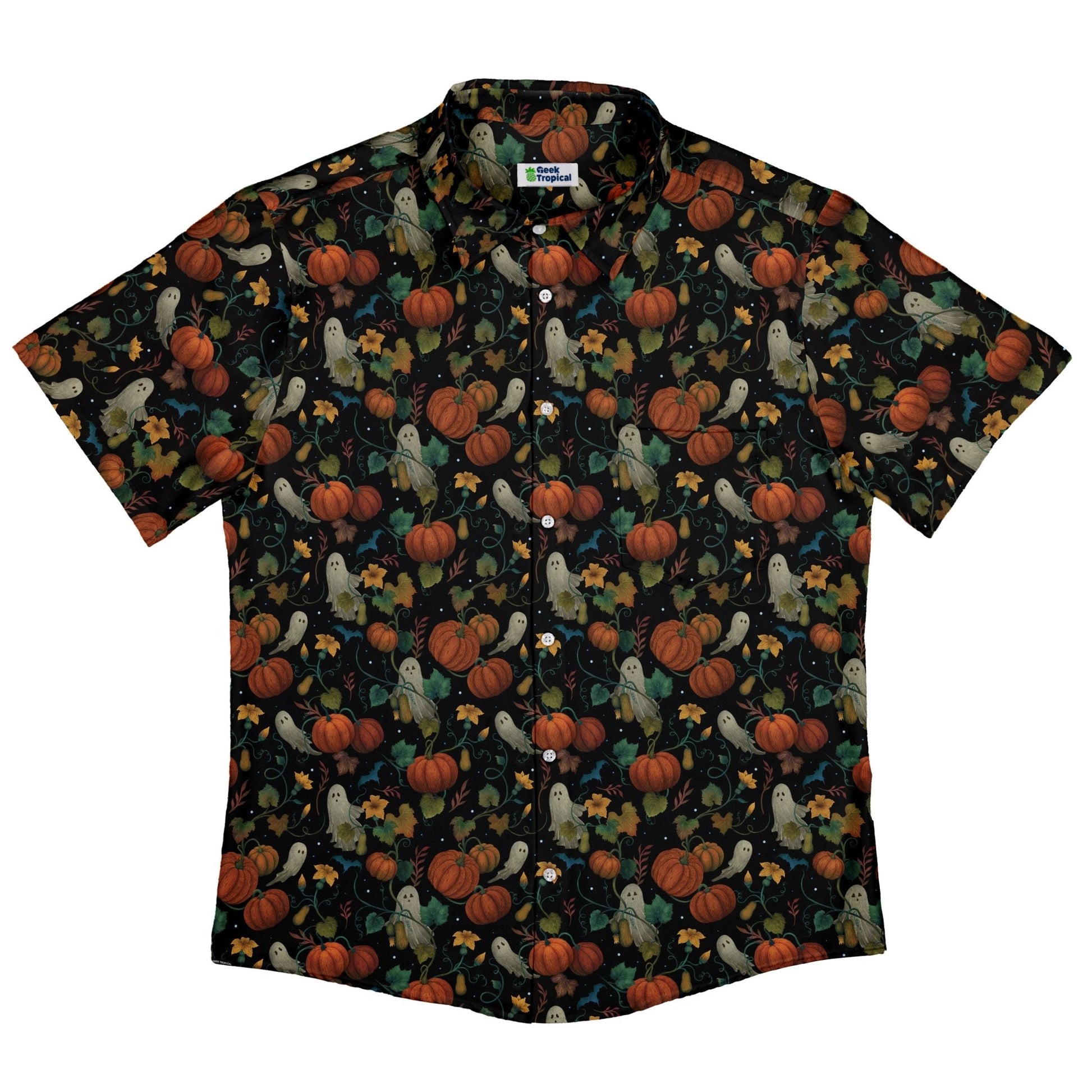 Pumpkin Ghosts Button Up Shirt Geek Nerd 0925 adult sizing All Adult Button Up Shirts