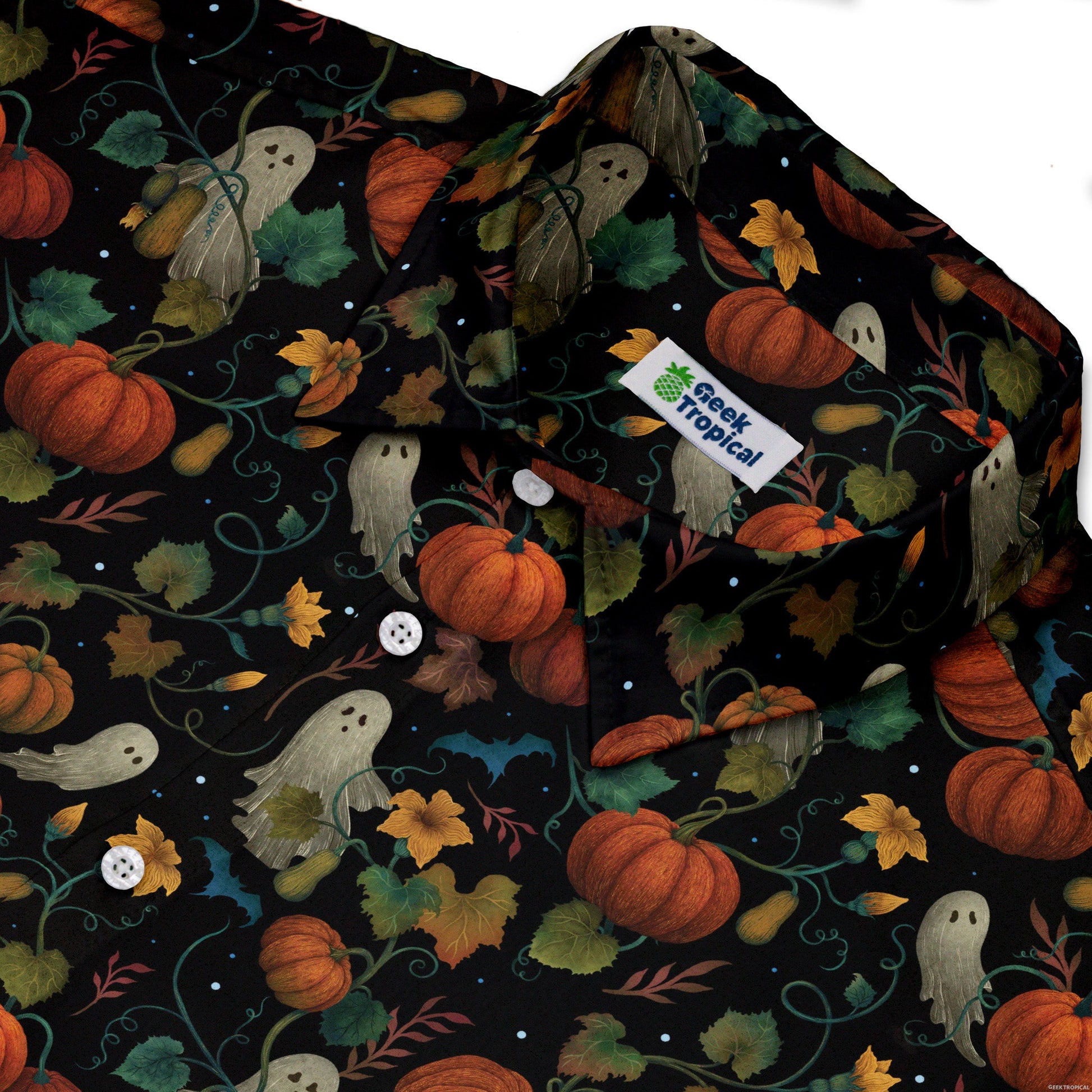 Pumpkin Ghosts Button Up Shirt Geek Nerd 0925 adult sizing All Adult Button Up Shirts
