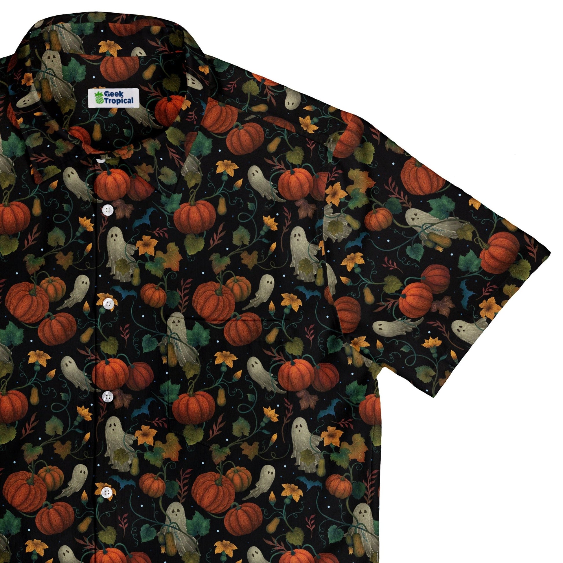 Pumpkin Ghosts Button Up Shirt Geek Nerd 0925 adult sizing All Adult Button Up Shirts