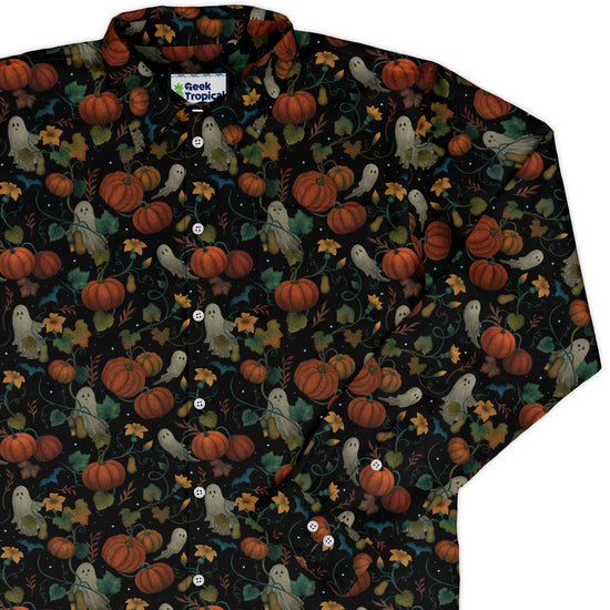 Pumpkin Ghosts Long Sleeve Button Up Shirt Geek Nerd 0925 adult sizing All Adult Button Up Shirts