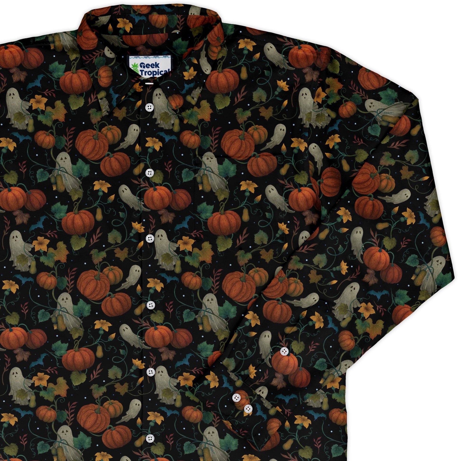 Pumpkin Ghosts Long Sleeve Button Up Shirt Geek Nerd 0925 adult sizing All Adult Button Up Shirts