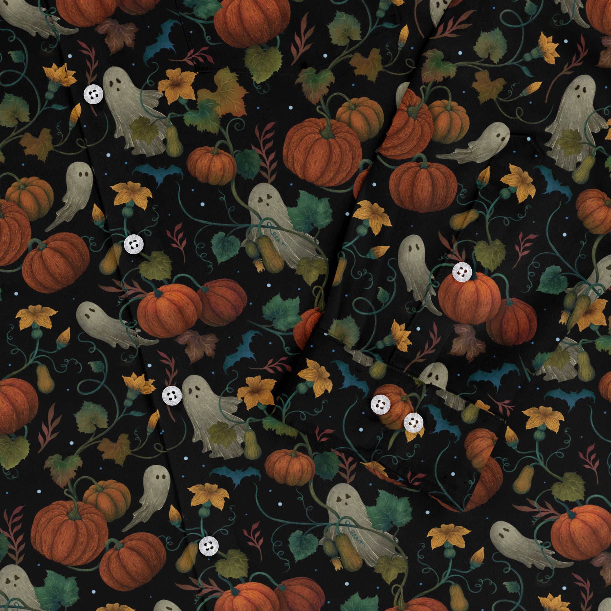 Pumpkin Ghosts Long Sleeve Button Up Shirt Geek Nerd 0925 adult sizing All Adult Button Up Shirts
