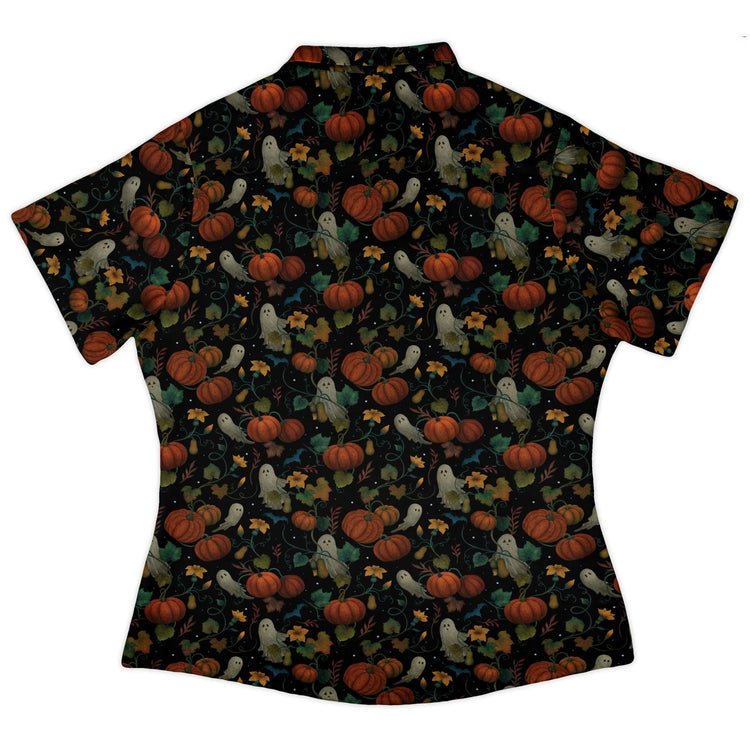 Pumpkin Ghosts Curvy Button Up Shirt Geek Nerd 0925 All Adult Button Up Shirts Botany Print