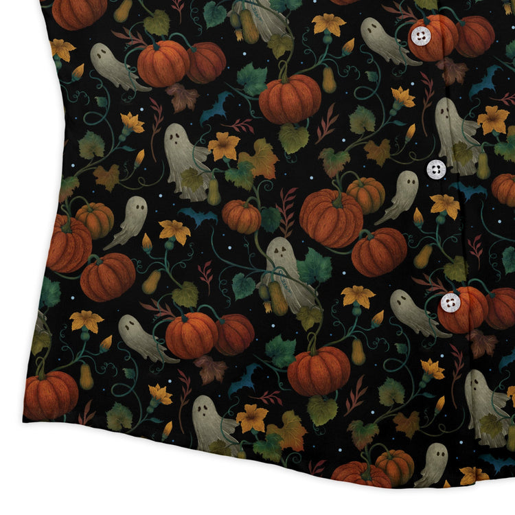 Pumpkin Ghosts Curvy Button Up Shirt Geek Nerd 0925 All Adult Button Up Shirts Botany Print