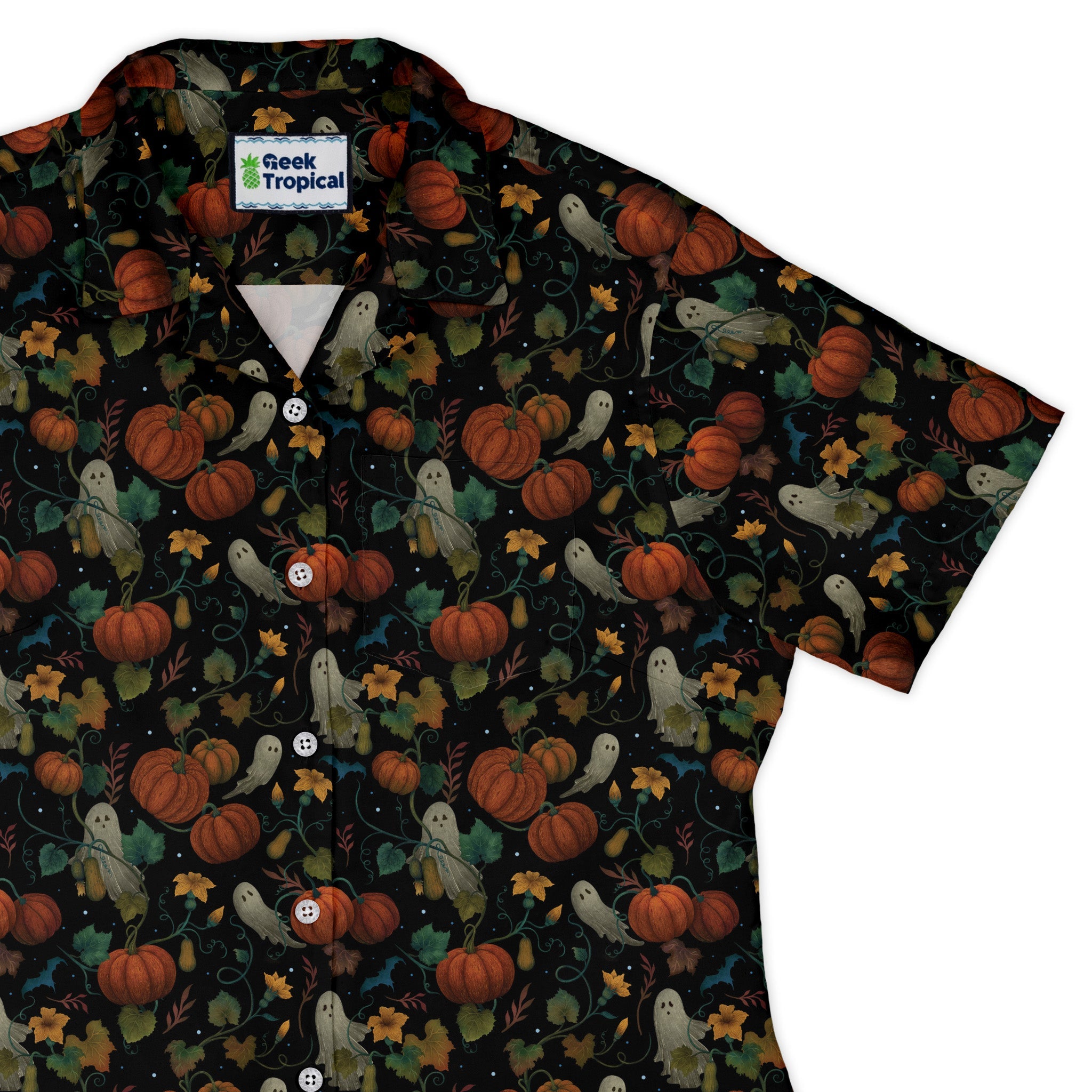 Pumpkin Ghosts Curvy Button Up Shirt Geek Nerd 0925 All Adult Button Up Shirts Botany Print