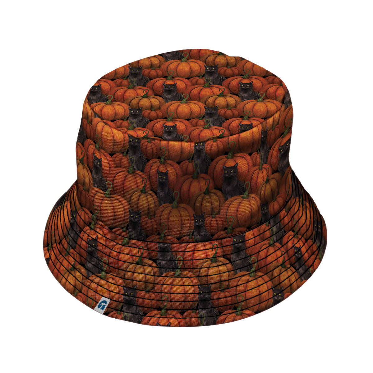Pumpkins And Black Cats Bucket Hat Black Stitching