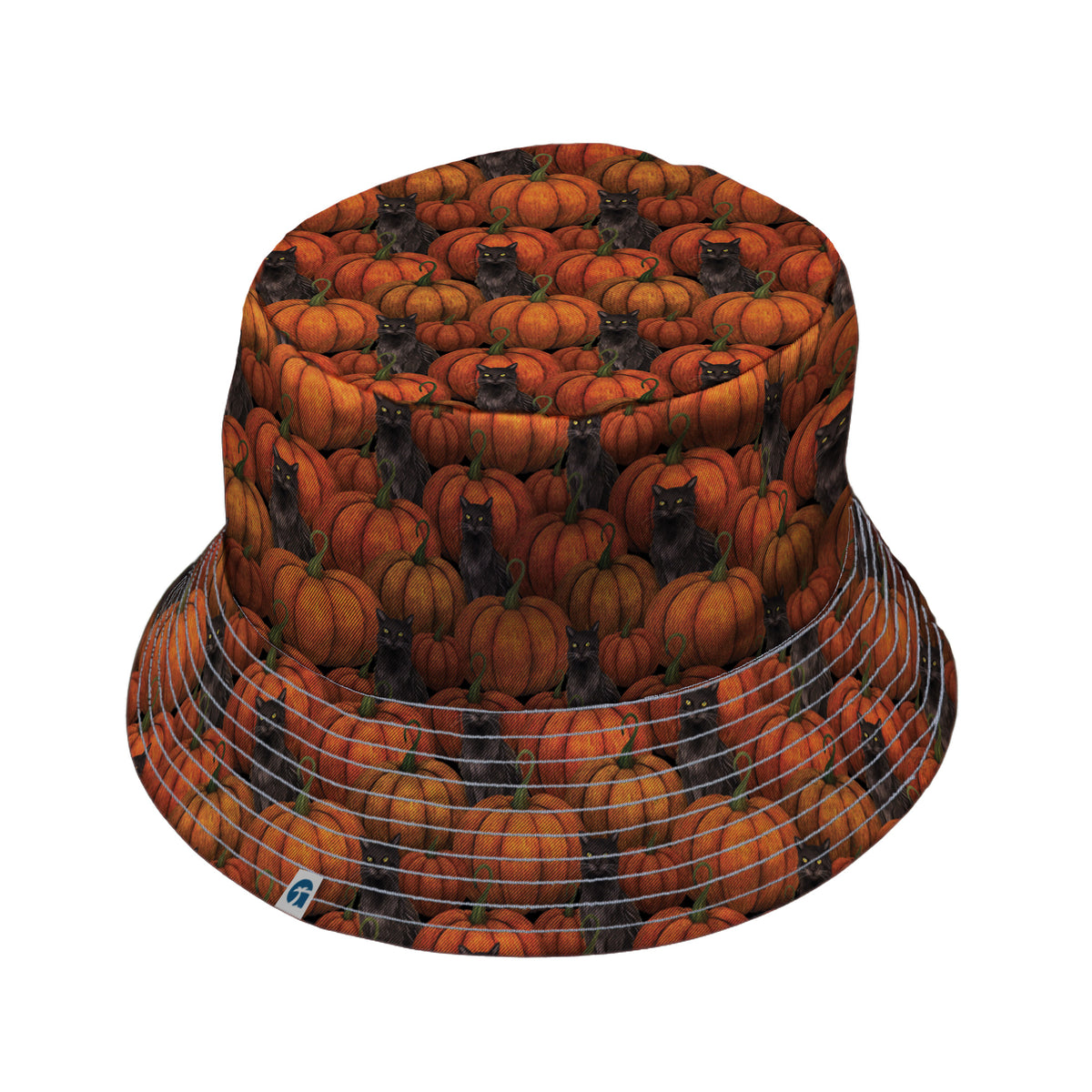 Pumpkins And Black Cats Bucket Hat Gray Stitching