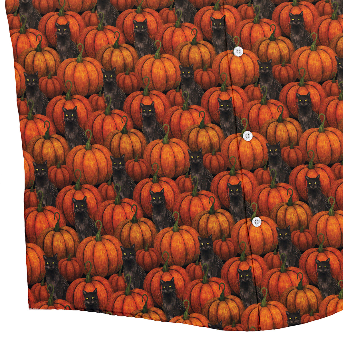 Pumpkins And Black Cats Button Up Shirt Bottom Corner