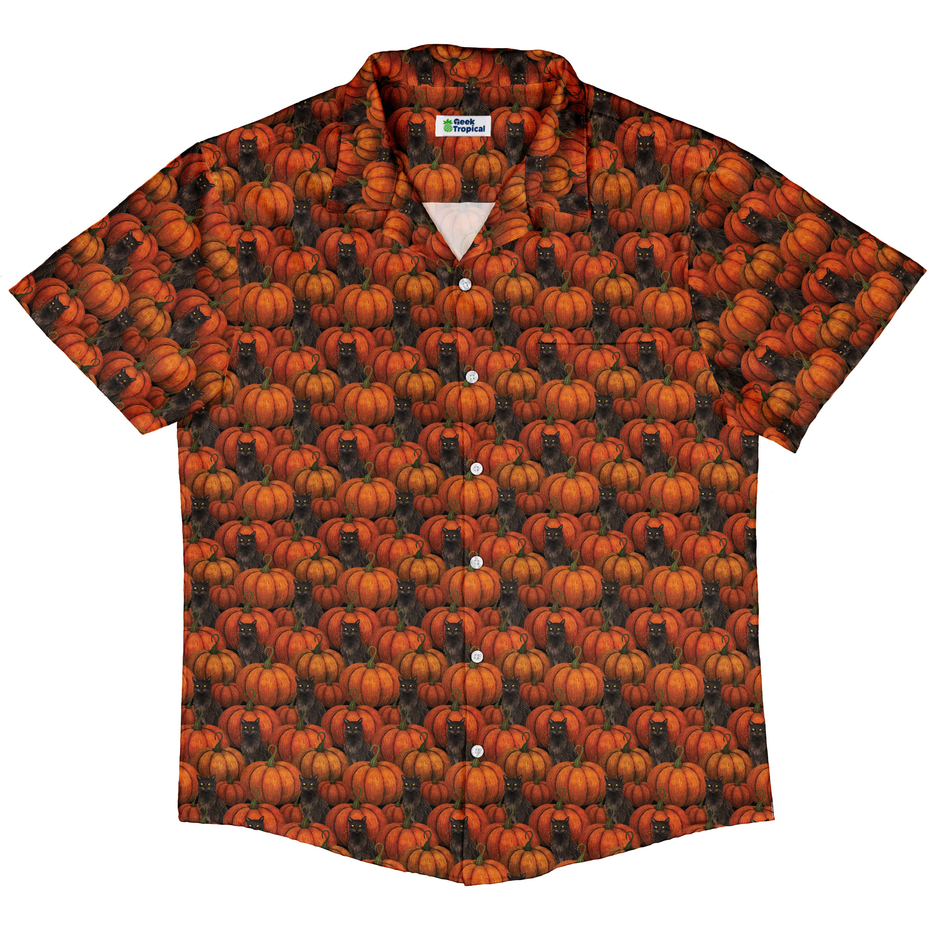 Pumpkins And Black Cats Button Up Shirt Hawaiian Front