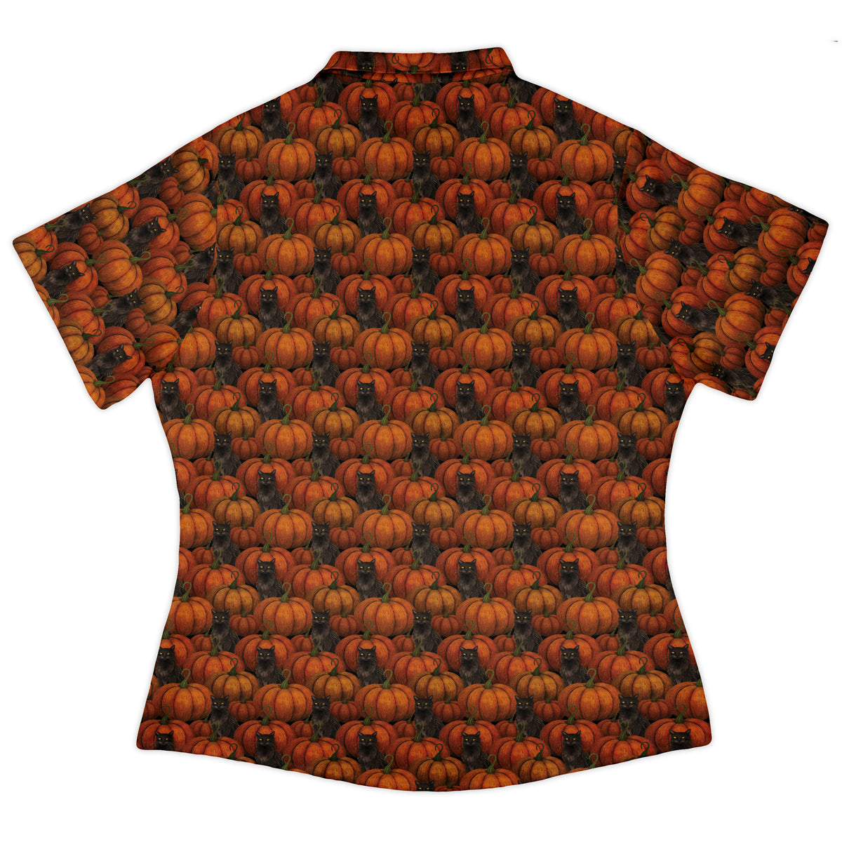 Pumpkins And Black Cats Curvy Button Up Shirt womens back