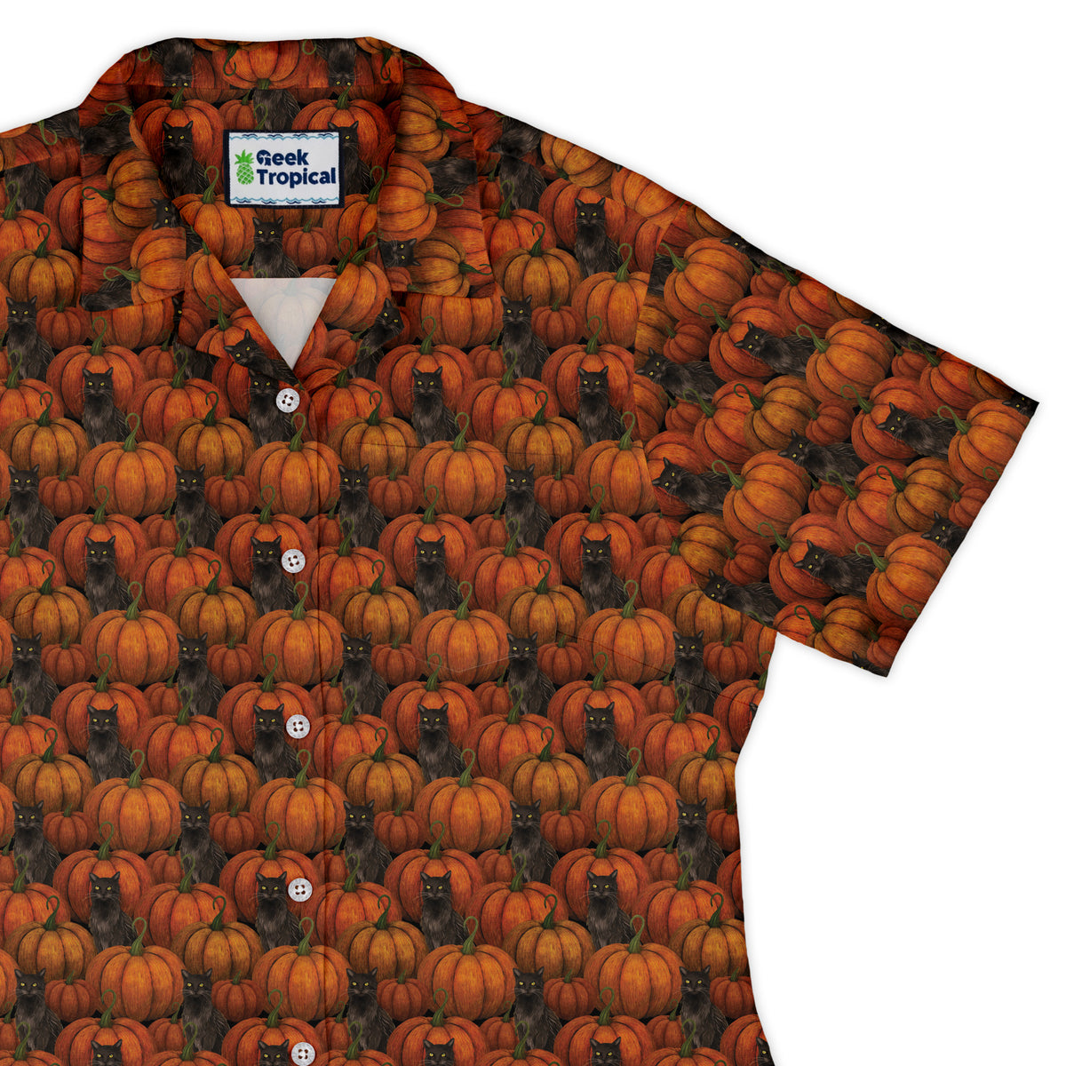 Pumpkins And Black Cats Curvy Button Up Shirt womens top right