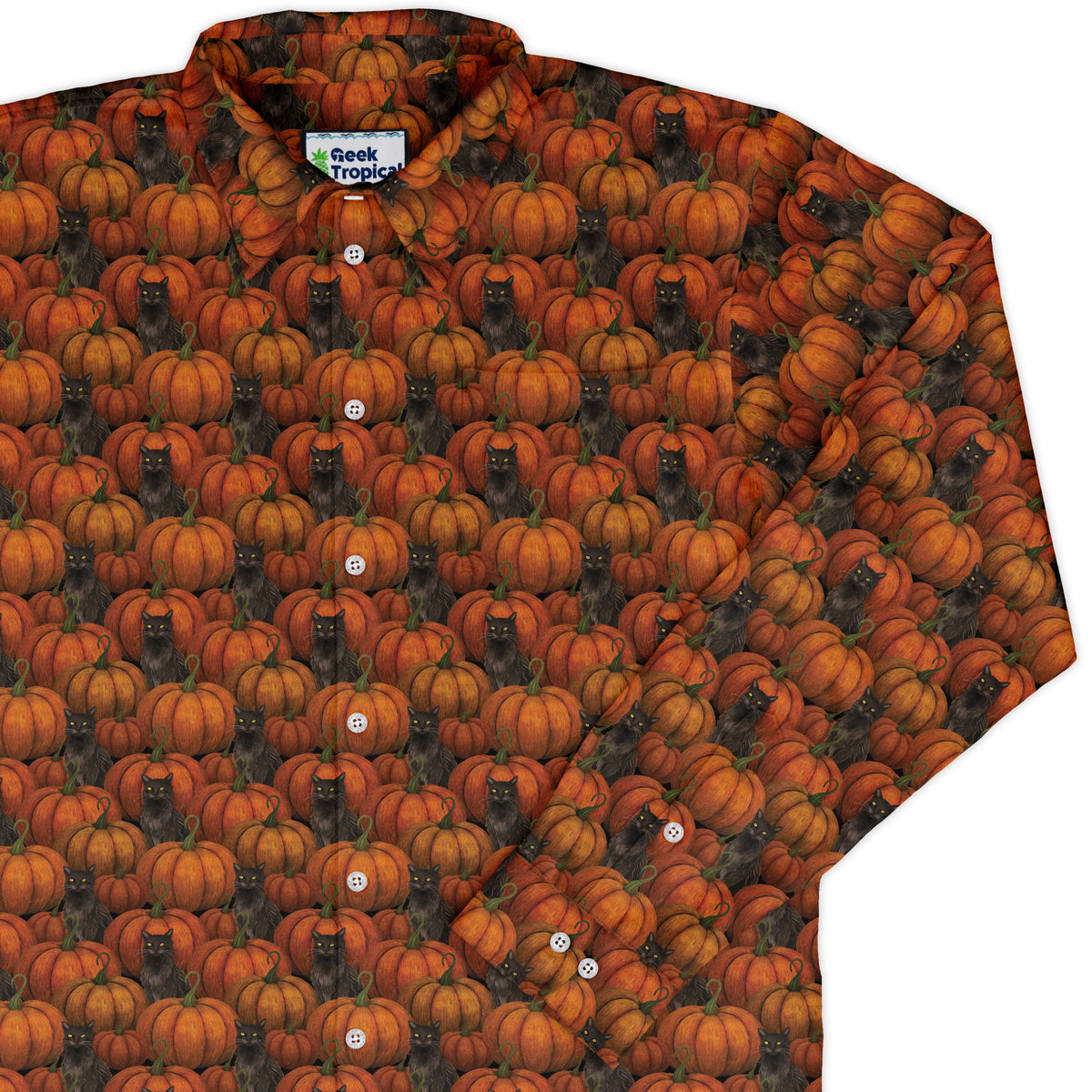 Pumpkins And Black Cats Long Sleeve Button Up Shirt cover