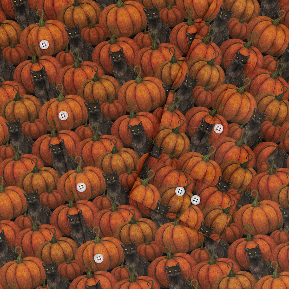 Pumpkins And Black Cats Long Sleeve Button Up Shirt sleeve close