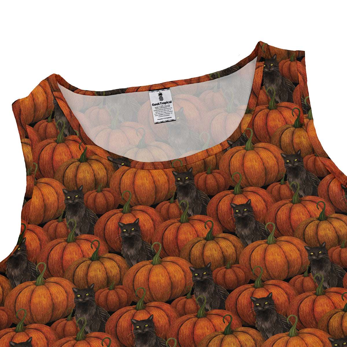 Pumpkins And Black Cats Sleeveless Dress close front