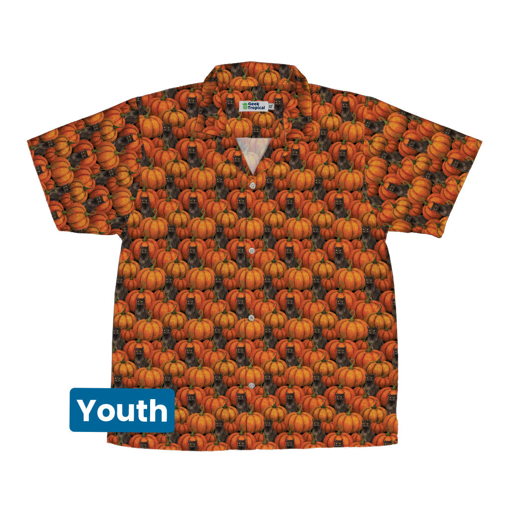Pumpkins And Black Cats Youth Hawaiian Shirt Front