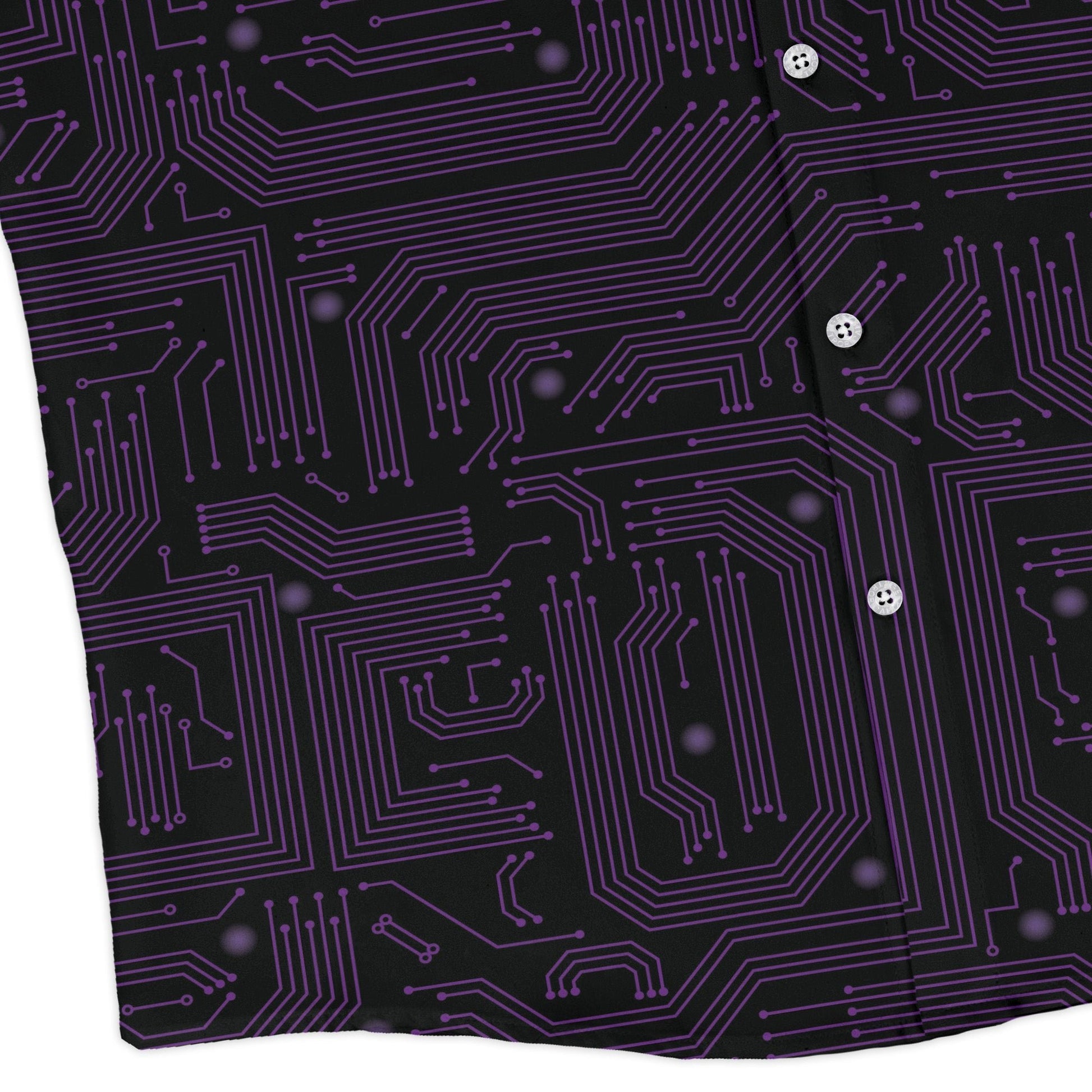 Purple Computer Circuit Board Long Sleeve Button Up Shirt Geek Nerd adult sizing computer print FLOW DESC WRITING