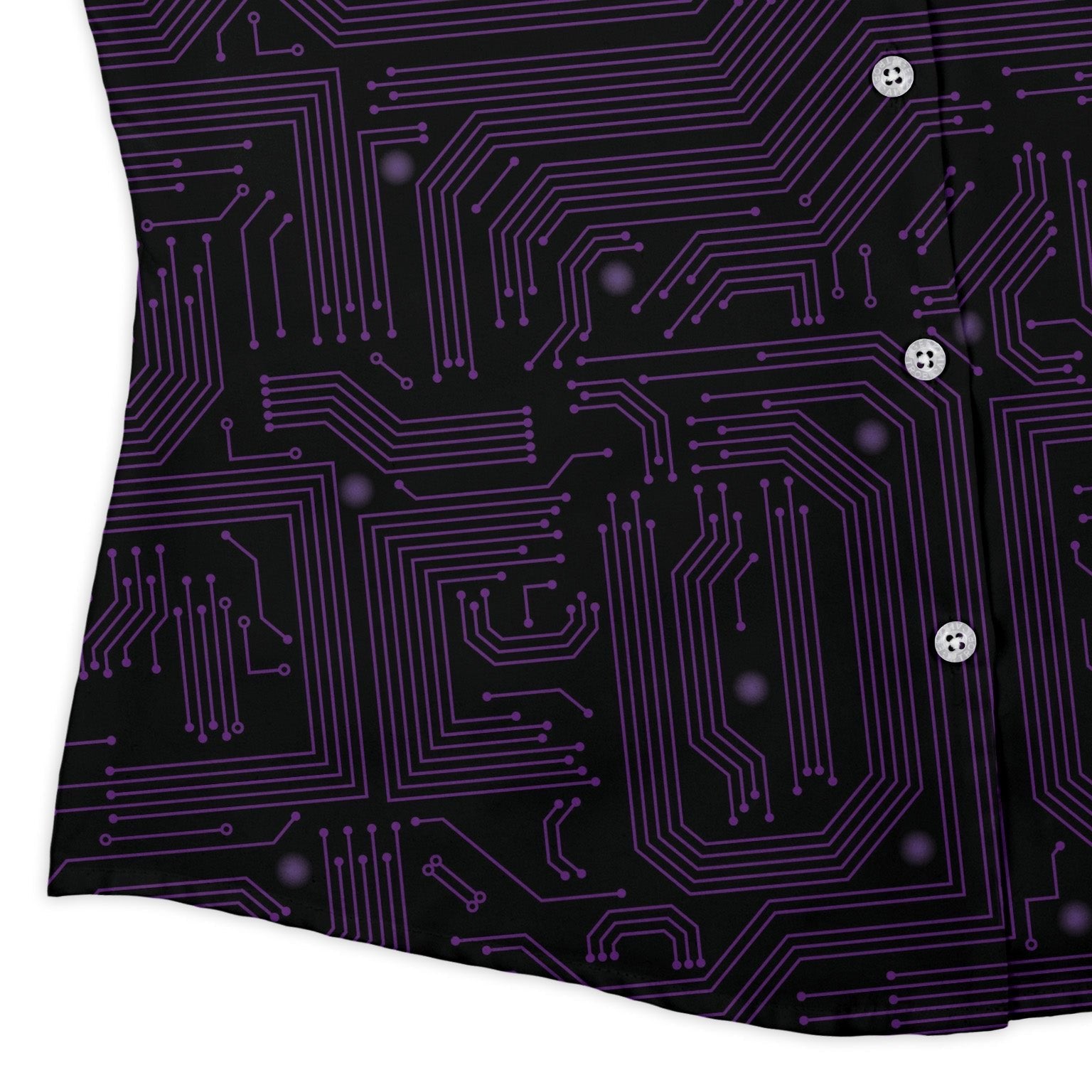 Purple Computer Circuit Board Curvy Button Up Shirt Geek Nerd computer print women