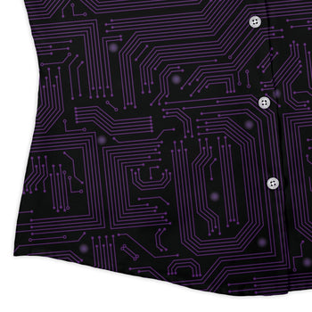 Purple Computer Circuit Board Curvy Button Up Shirt Geek Nerd computer print women