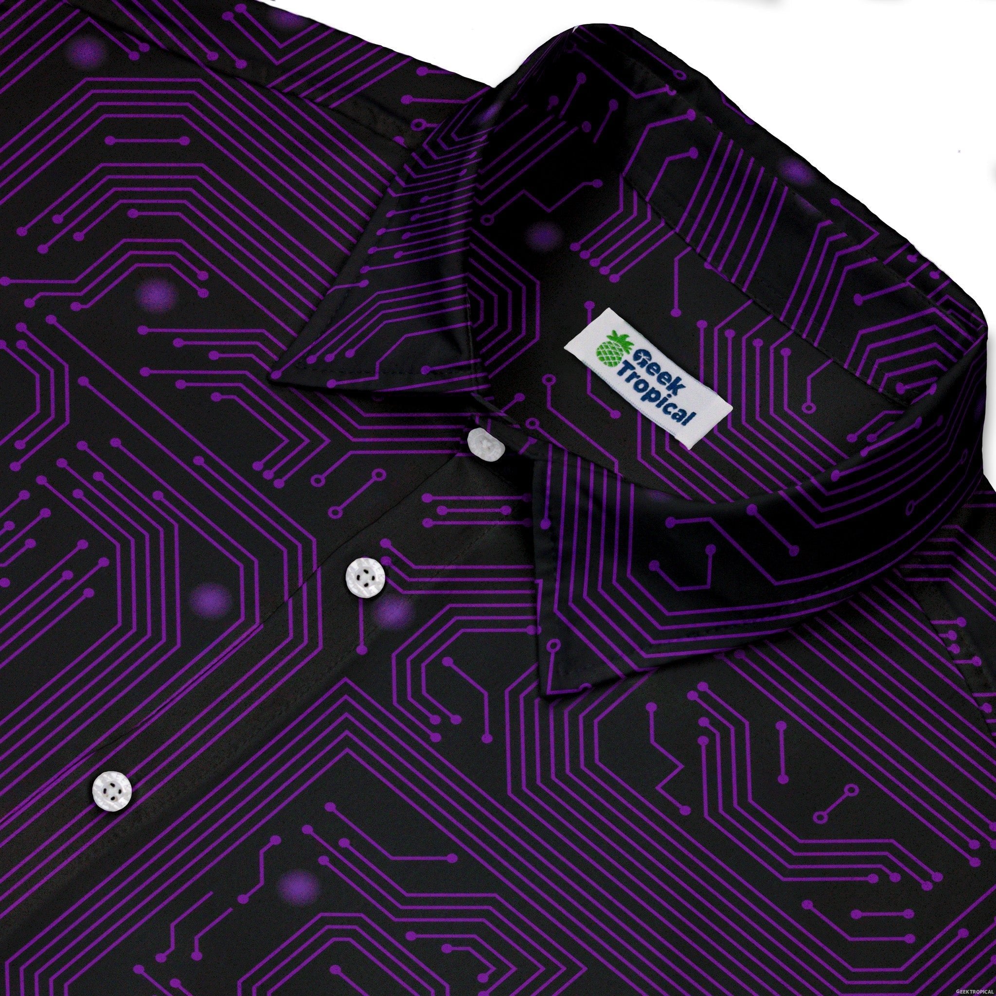 Purple Computer Circuit Board Button Up Shirt - adult sizing - computer print -