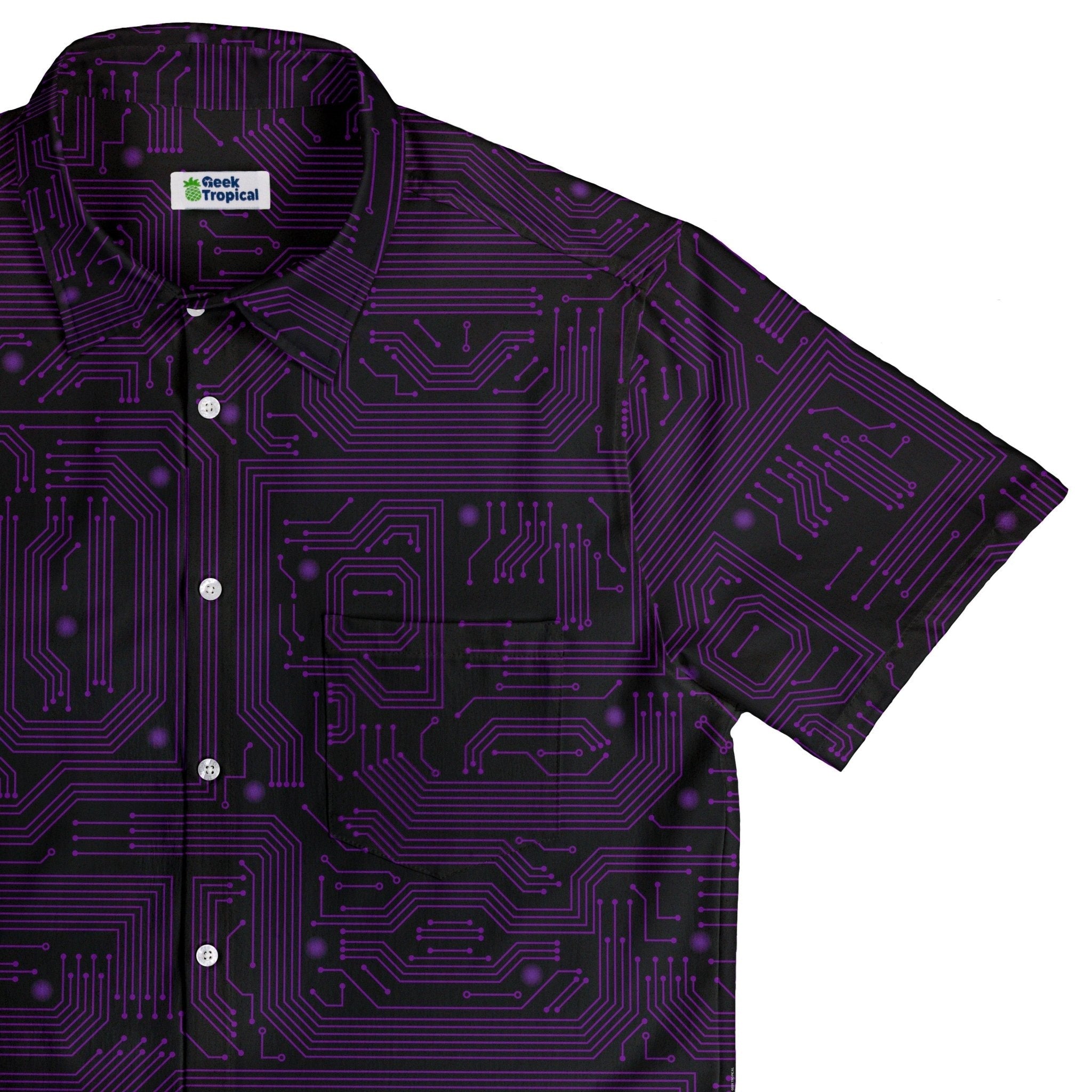 Clearance Ready - to - Ship Purple Computer Circuit Board Button Up Shirt Geek Nerd adult sizing Clearance computer print