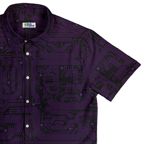 Purple Computer Circuit Board Button Up Shirt - adult sizing - computer print -