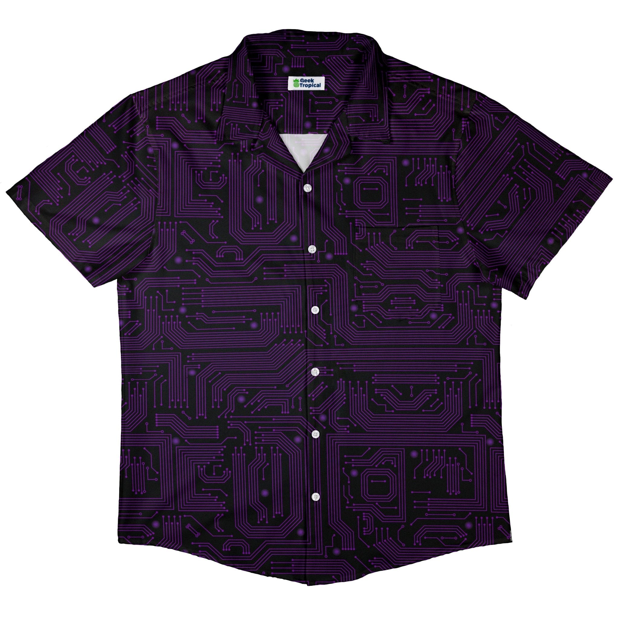 Purple Computer Circuit Board Button Up Shirt - adult sizing - computer print -