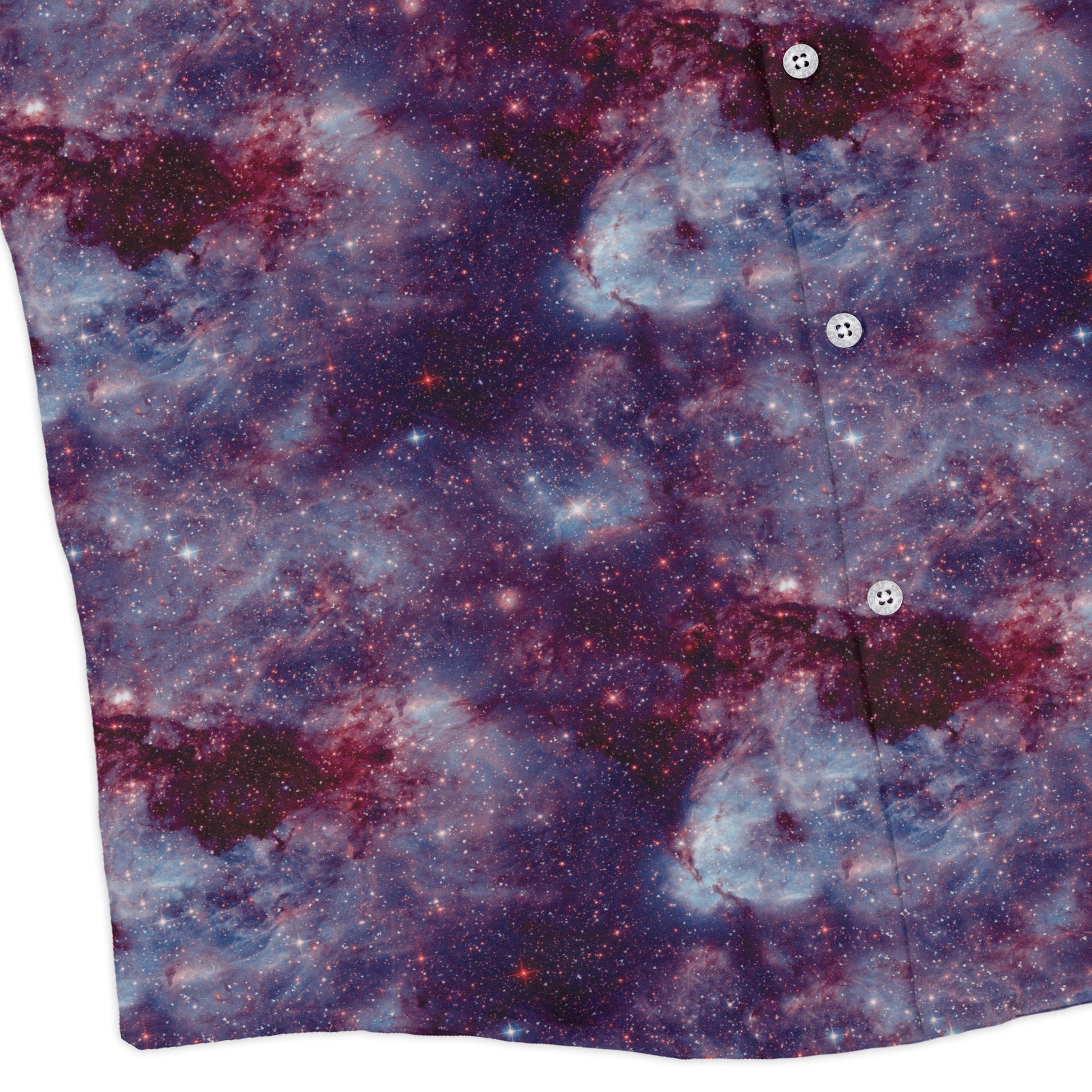 Purple Nebula Space Long Sleeve Button Up Shirt Geek Nerd adult sizing FLOW DESC WRITING outer space & astronaut print