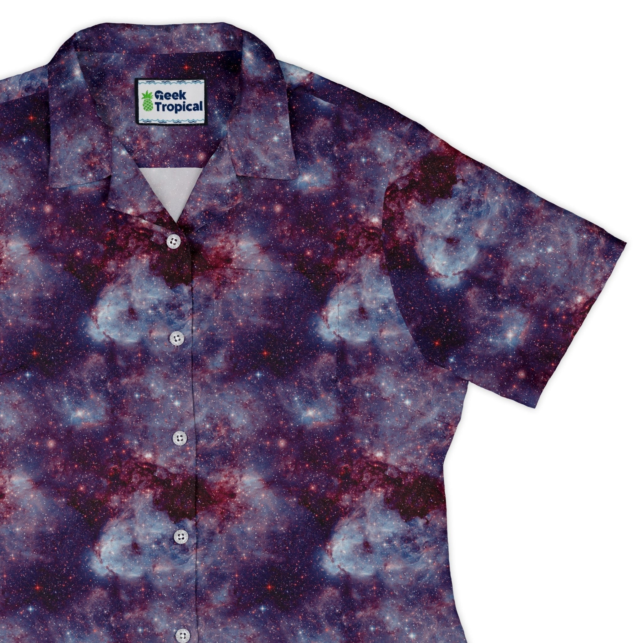 Purple Nebula Space Curvy Button Up Shirt Geek Nerd outer space & astronaut print women