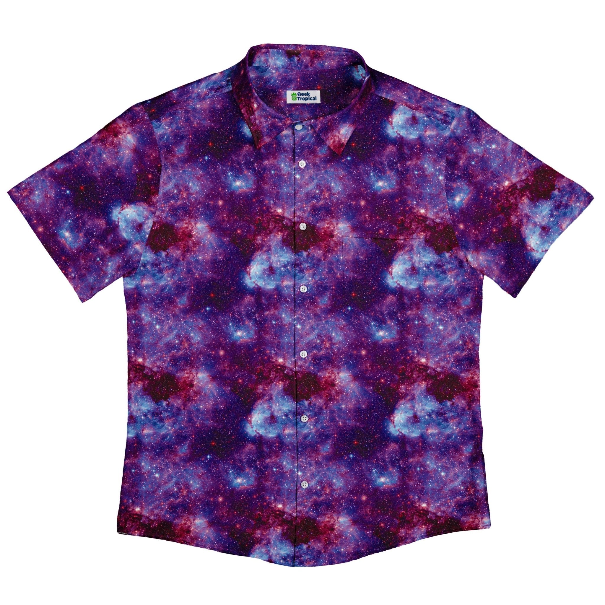 Purple Nebula Space Button Up Shirt - adult sizing - outer space & astronaut print -