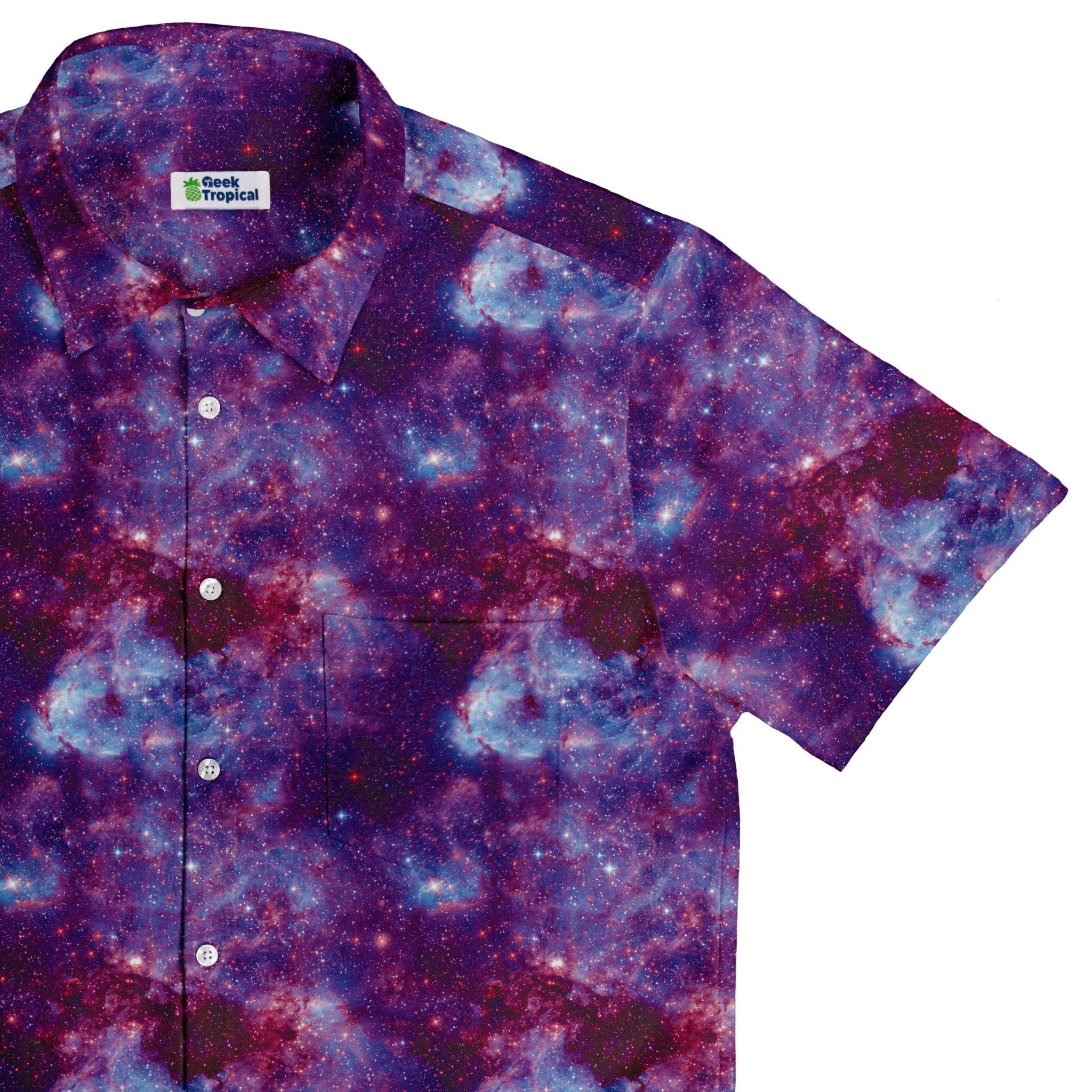 Purple Nebula Space Button Up Shirt - adult sizing - outer space & astronaut print -