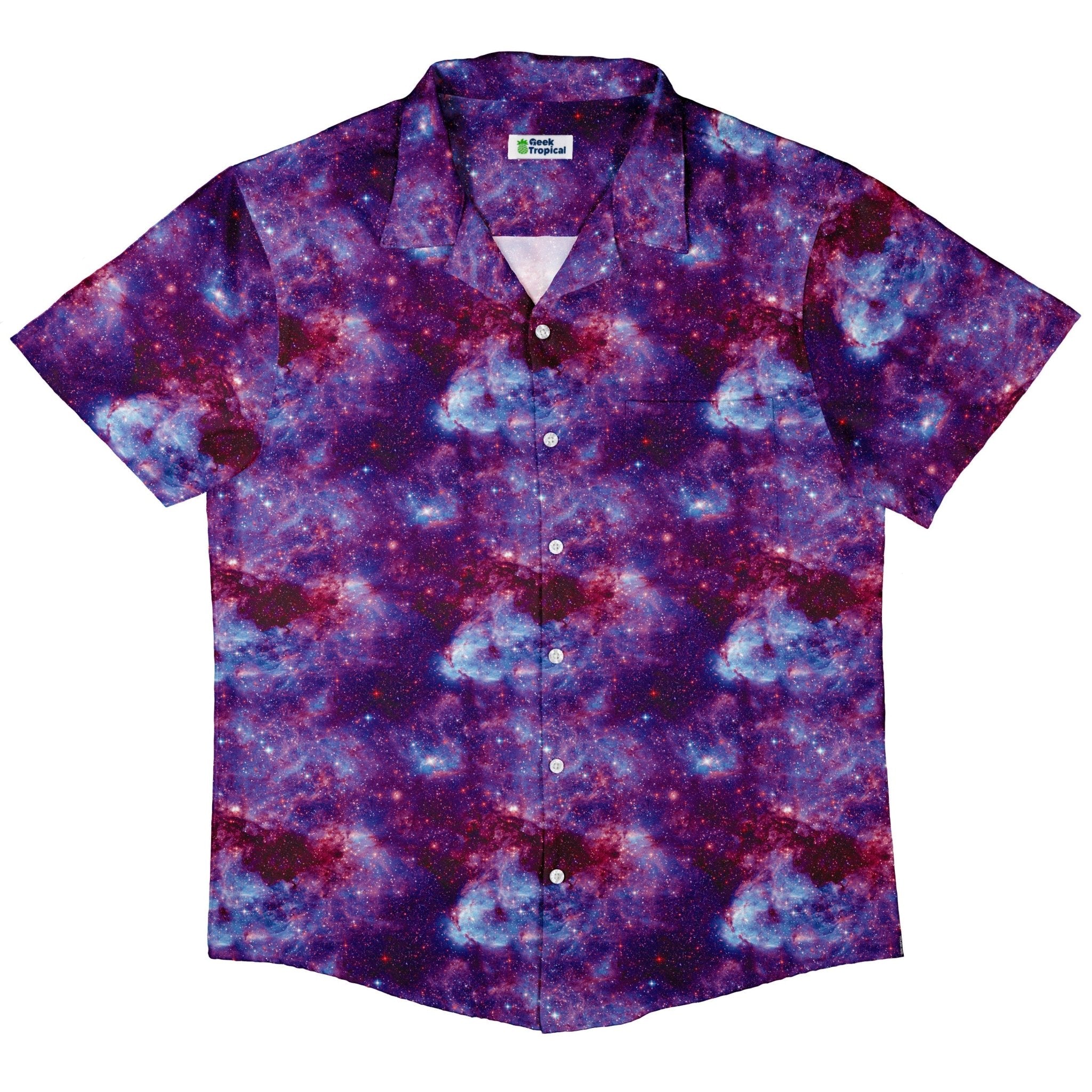 Purple Nebula Space Button Up Shirt - adult sizing - outer space & astronaut print -
