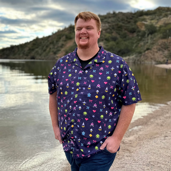 Pixel Art Arcade Video Game Purple Button Up Shirt