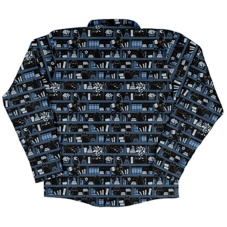 Purrrfect Library Long Sleeve Button Up Shirt Geek Nerd 0925 adult sizing All Adult Button Up Shirts
