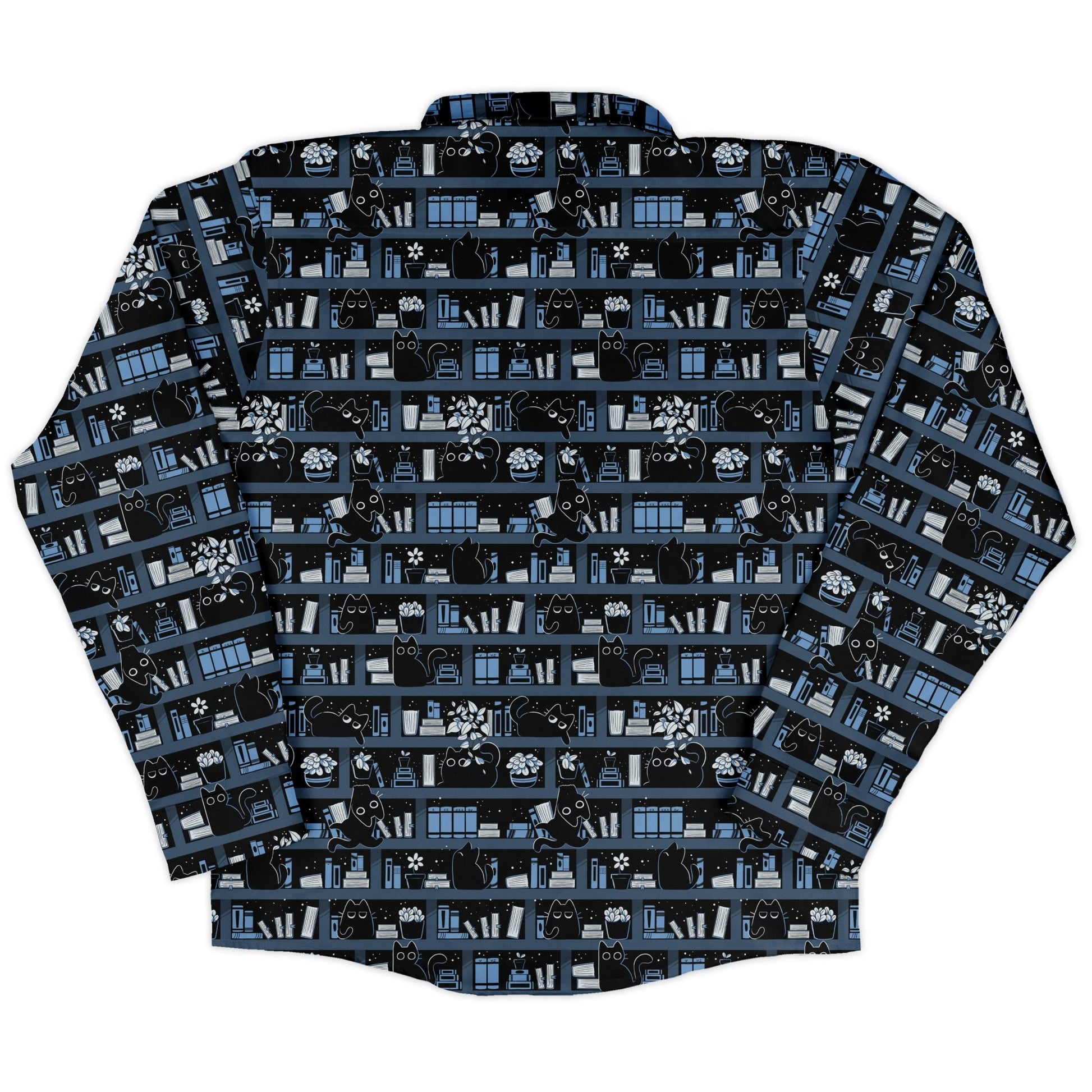 Purrrfect Library Long Sleeve Button Up Shirt Geek Nerd 0925 adult sizing All Adult Button Up Shirts