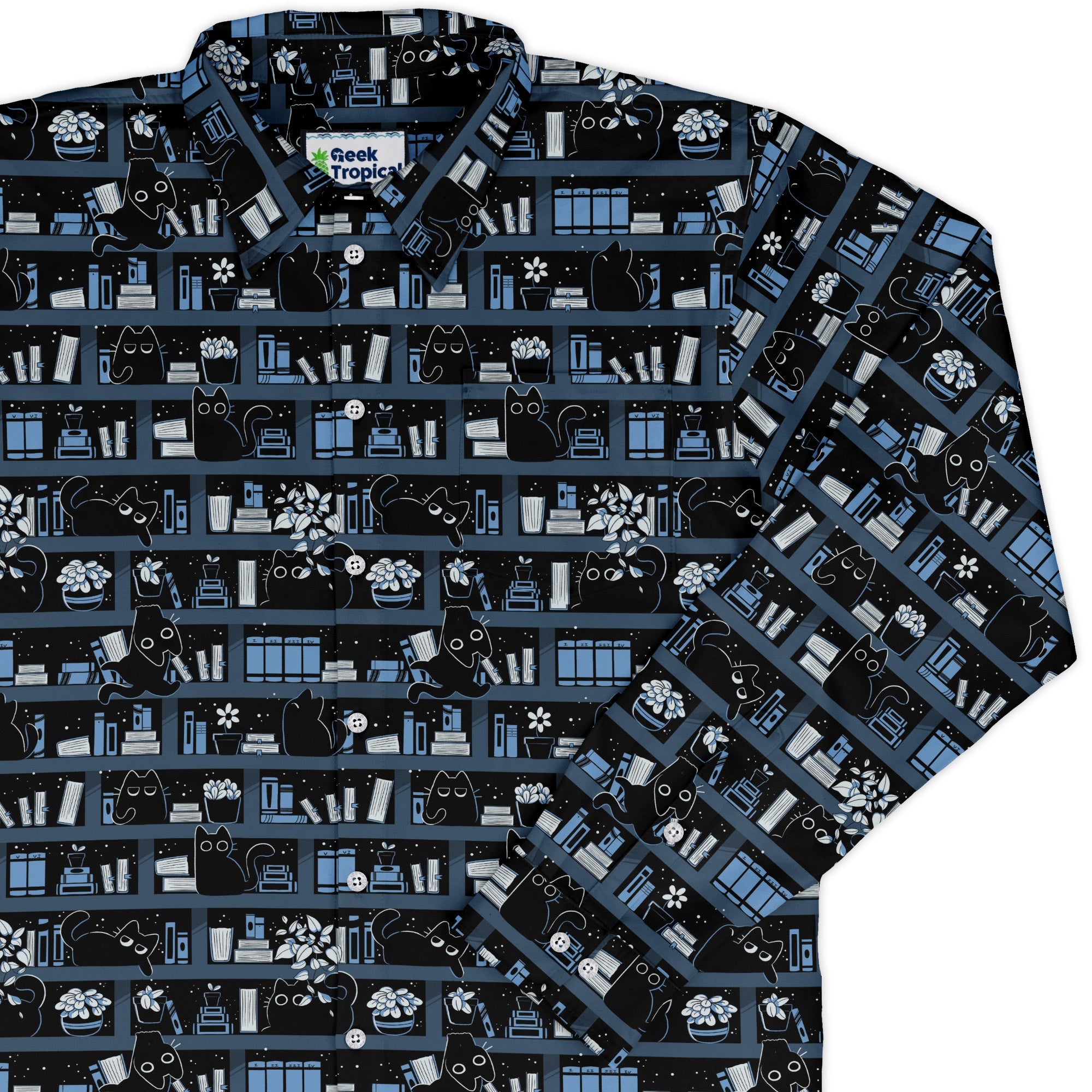 Purrrfect Library Long Sleeve Button Up Shirt Geek Nerd 0925 adult sizing All Adult Button Up Shirts