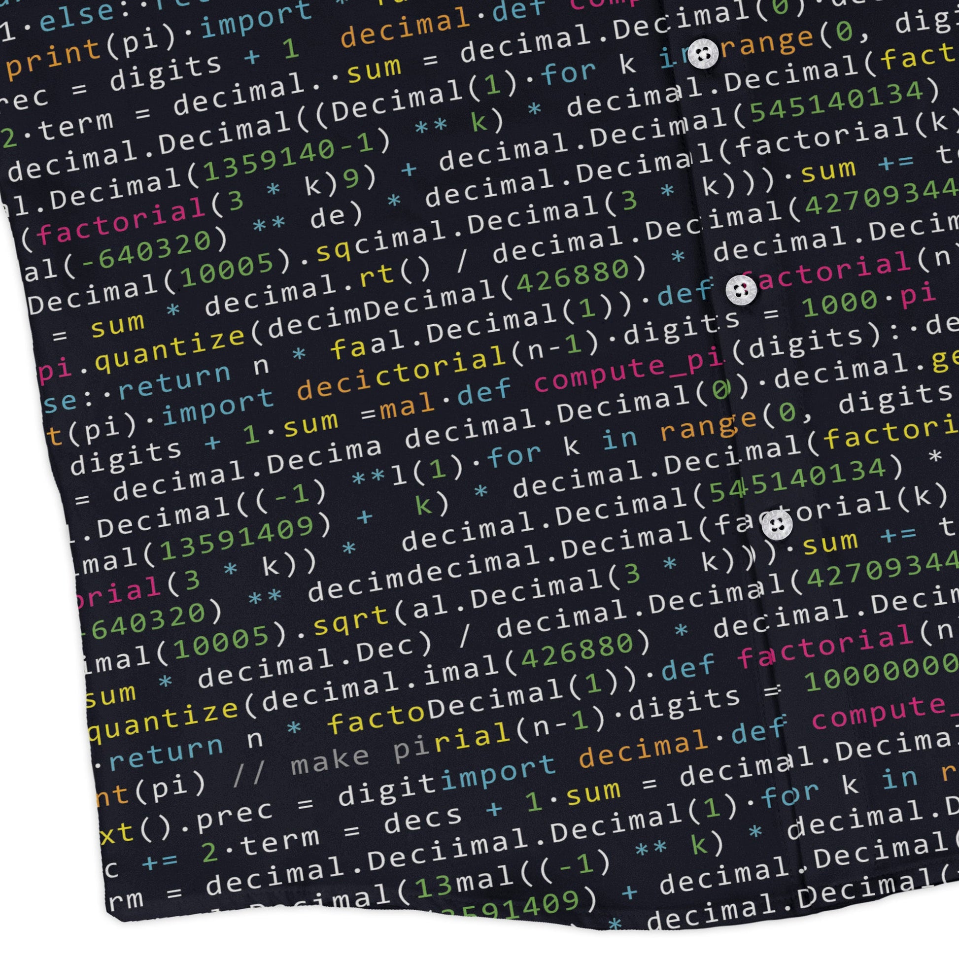 Python Pi Long Sleeve Button Up Shirt Geek Nerd adult sizing computer print FLOW DESC WRITING