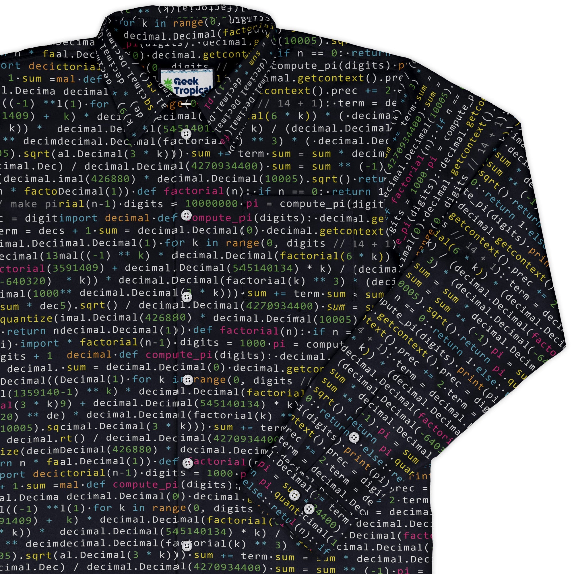 Python Pi Long Sleeve Button Up Shirt Geek Nerd adult sizing computer print FLOW DESC WRITING