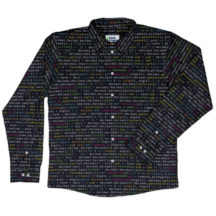 Python Pi Long Sleeve Button Up Shirt Geek Nerd adult sizing computer print FLOW DESC WRITING
