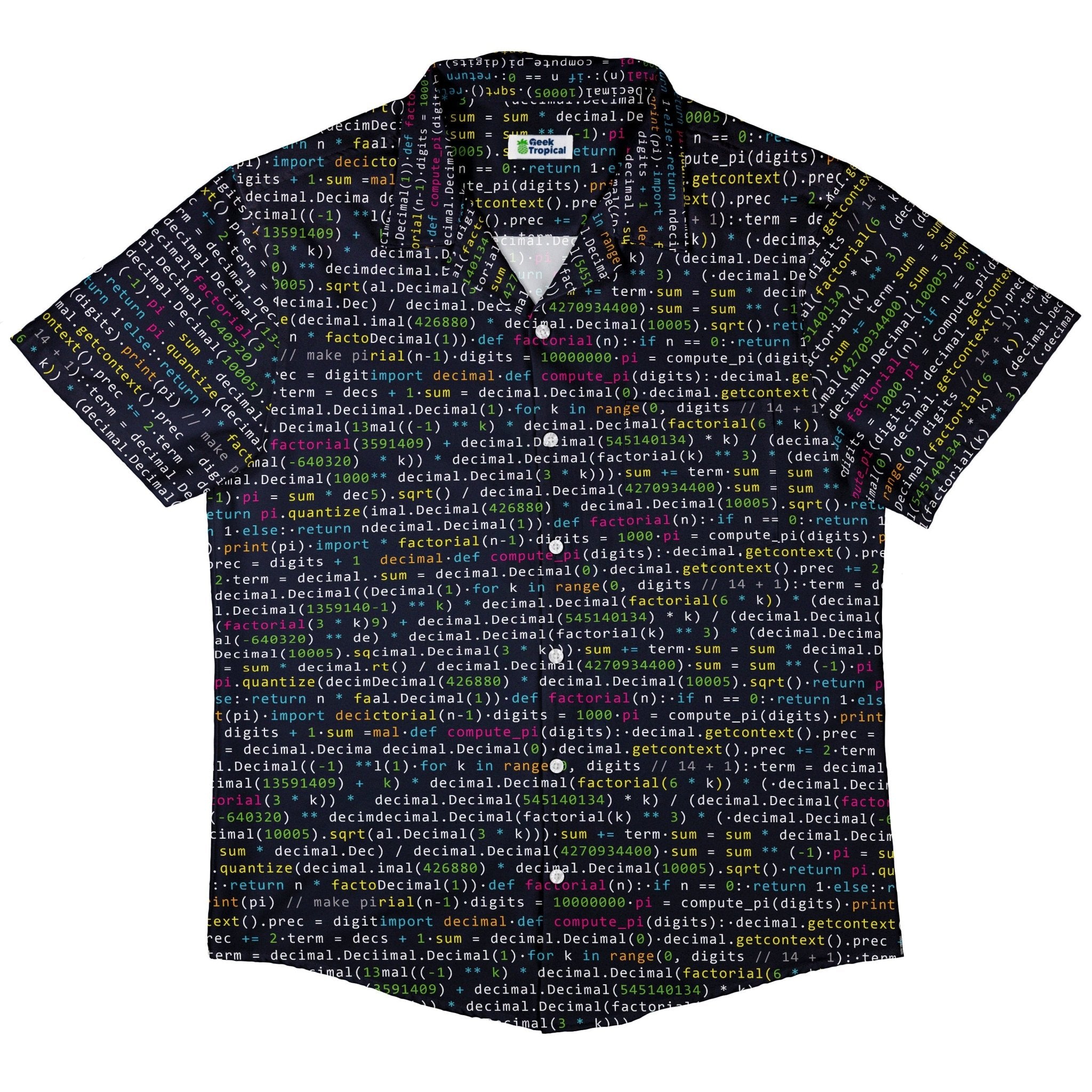 Python Pi Button Up Shirt - adult sizing - computer print -