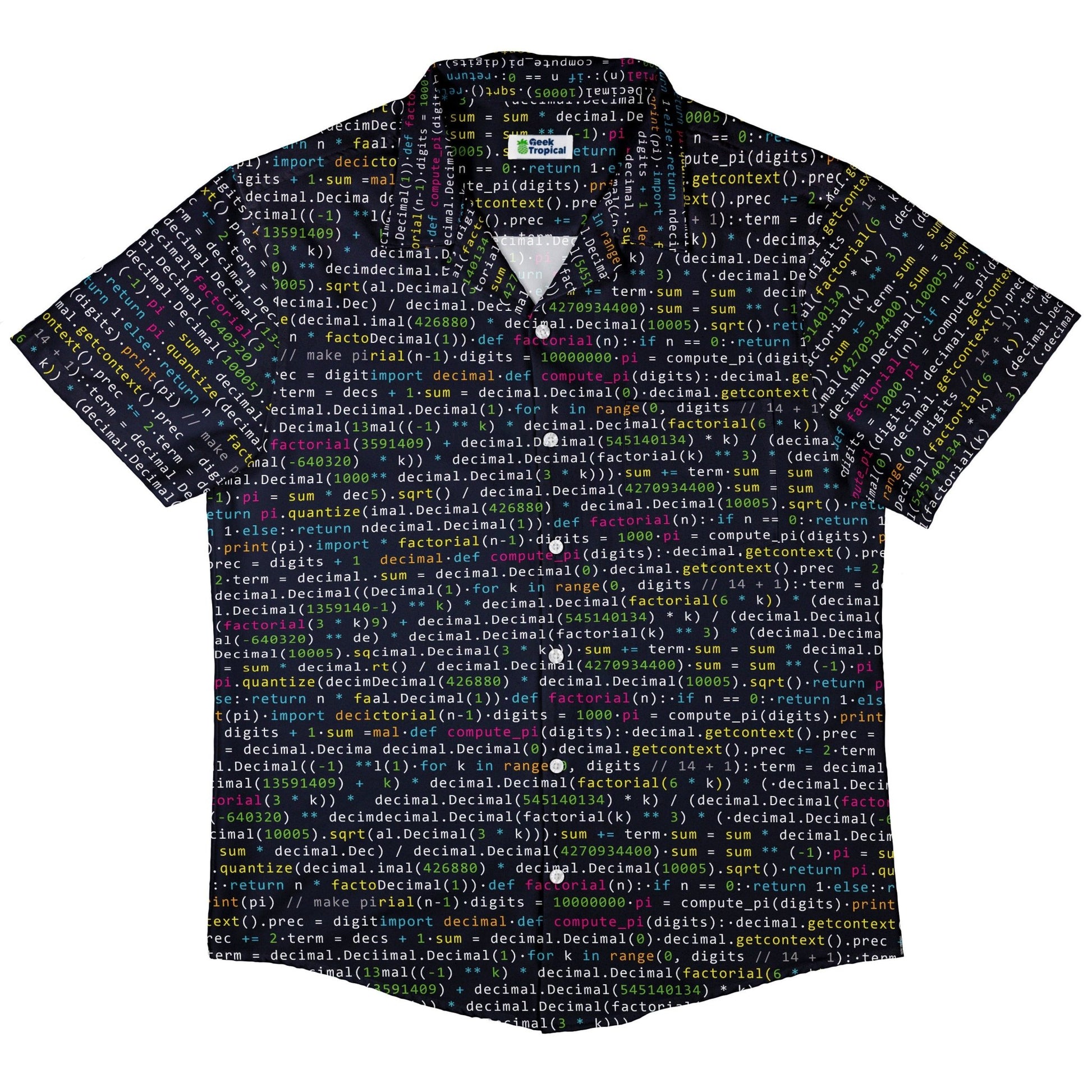 Python Pi Button Up Shirt - adult sizing - computer print -