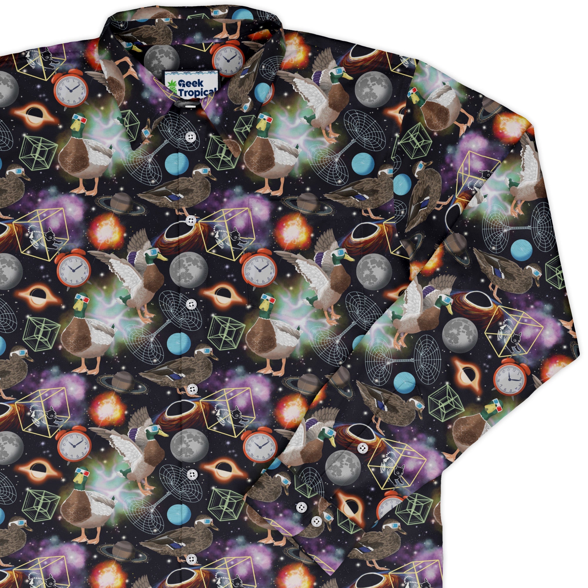 Quacktum Physics Long Sleeve Button Up Shirt Geek Nerd 0925 adult sizing All Adult Button Up Shirts
