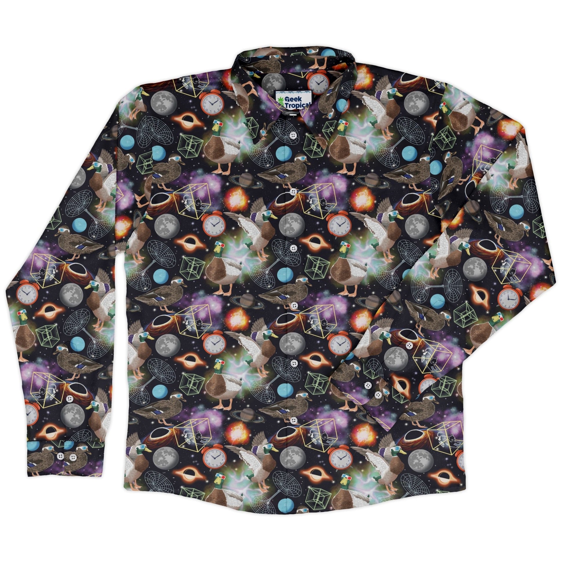 Quacktum Physics Long Sleeve Button Up Shirt Geek Nerd 0925 adult sizing All Adult Button Up Shirts