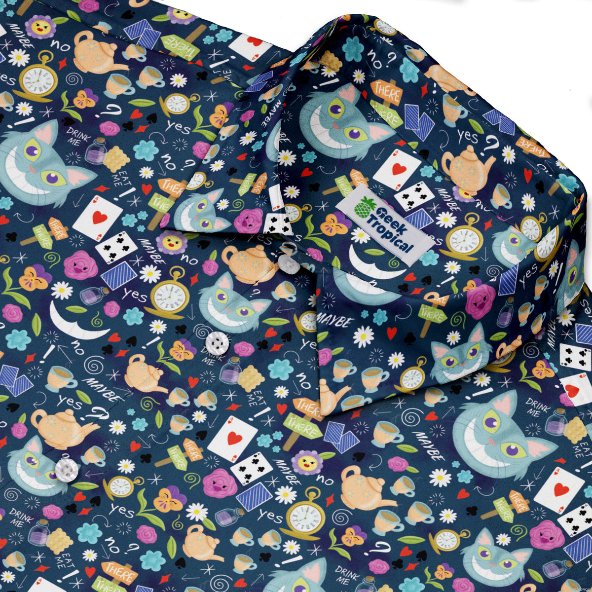 Rabbit Hole Wonderland Button Up Shirt Neck