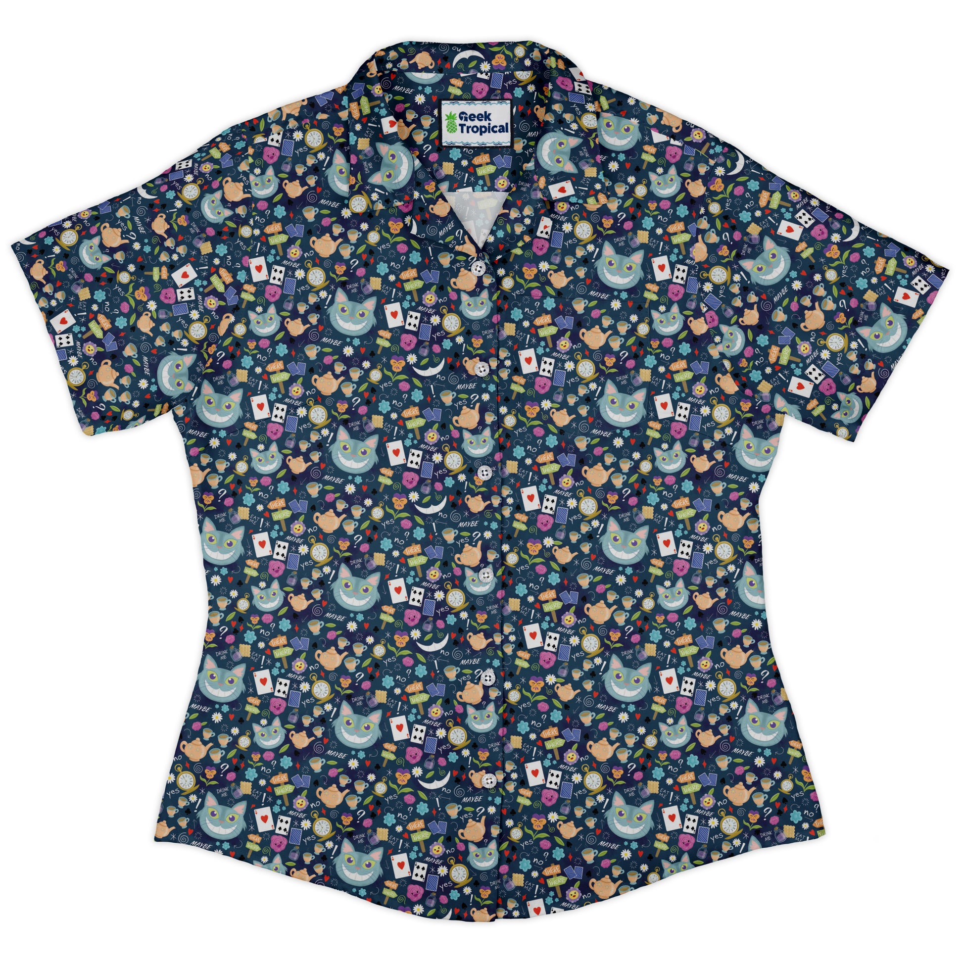 Rabbit Hole Wonderland Curvy Button Up Shirt Old Curvy Button Up Shirt womens front