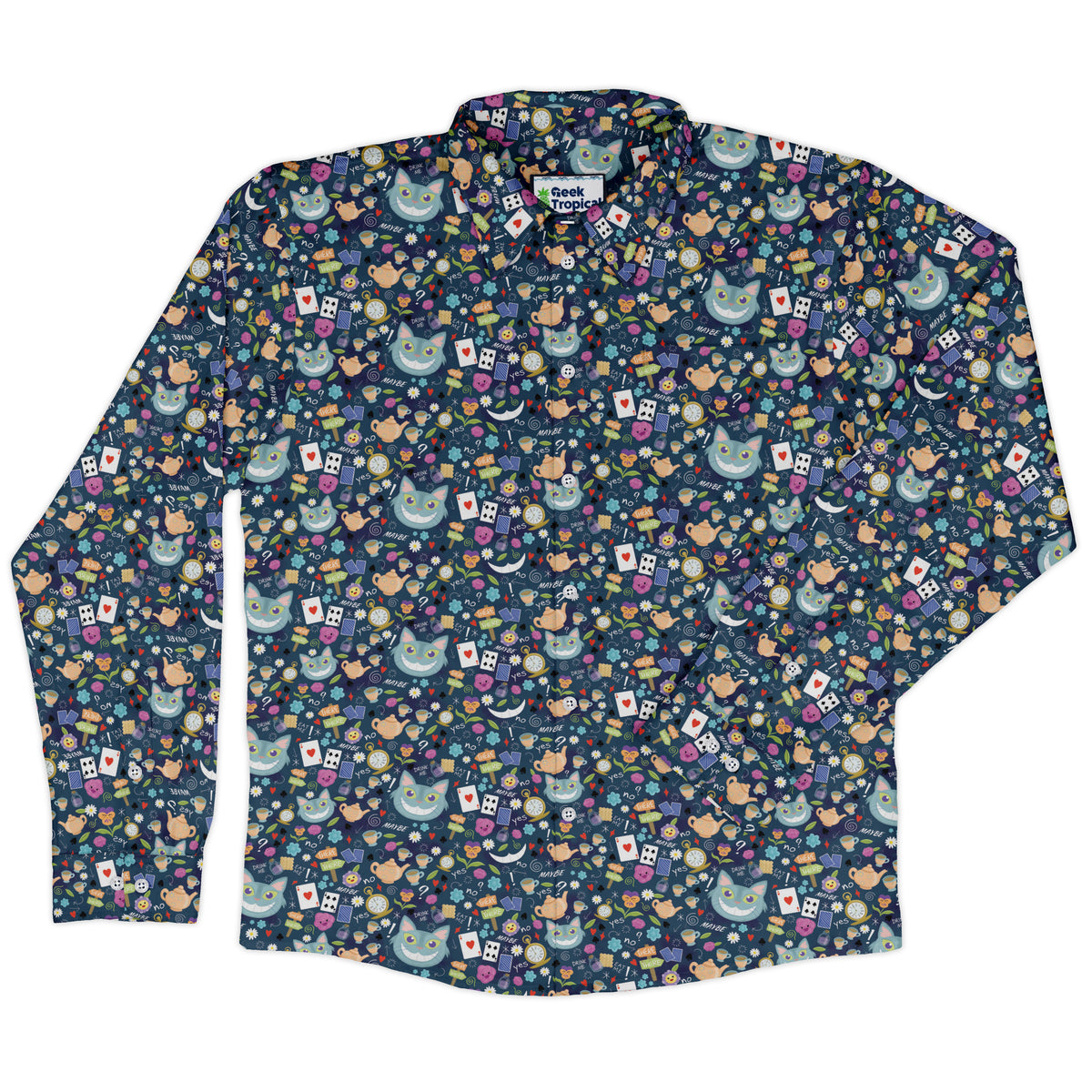 Rabbit Hole Wonderland Long Sleeve Button Up Shirt front
